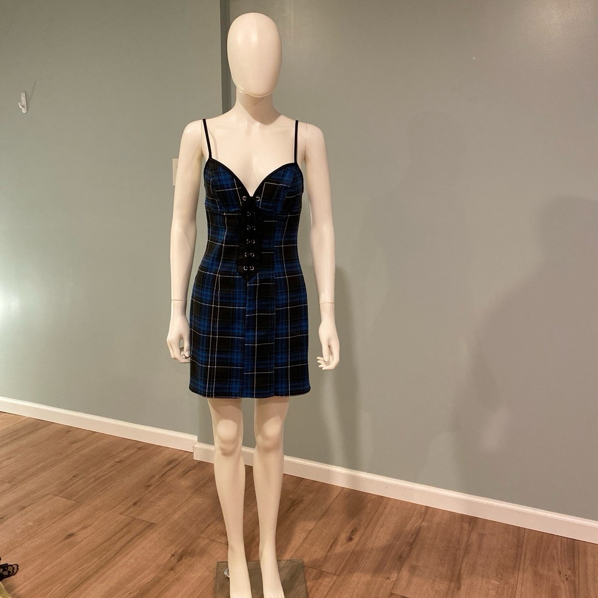 Vintage Lip Service blue plaid corset lace up front mini dress | eBay Vintage Lip Service blue plaid corset lace up front mini dress | eBay