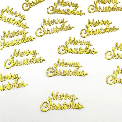 50 Stück Funkelndes Gold Frohe Weihnachten 5 cm Formen für Weihnachtsprojekte NEU