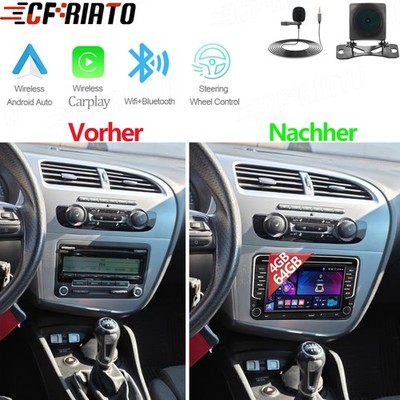 4+64GB Android 15 Autoradio CarPlay GPS für Seat Leon MK2 1P1 2005-2012 +Kamera