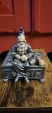 1998 Vandor The Wizard Trinket Box Shimmery Silver Crystal Ball Spell Book EUC