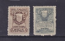 SAN MARINO 1910 COATS OF ARMS 1-15 CENT. 2 VALUES MNH CERT. DIENA