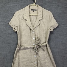Quince Dress Womens Medium Beige 100% Linen Shirt Midi Button Front Belted
