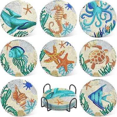 UPINS Ocean Diamond Art Coaster Kit 8Pcs with Holder