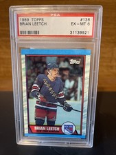 1989 TOPPS - BRIAN LEETCH (RC) #136 - PSA 6 - Rookie - HOF - New York Rangers
