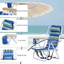 1 Pack Folding Beach Chair for Adults,4 Position Portable Backpack With Headrest