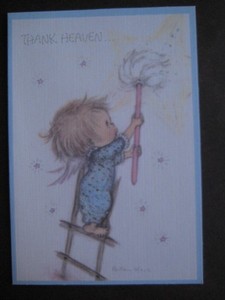 UNUSED 1970s vintage greeting card Betsey Clark THANK YOU Angel Cleaning Stars