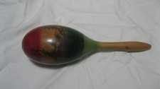 Vintage Hand Painted Wood Maraca Percussion Instrument Shaker 10" - SB534