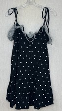 Asos Womens dress sz 14 Black White Polka Dot Mini Sundress Ruffle Button Front