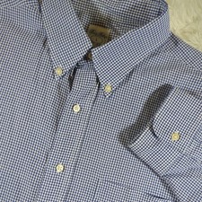 Brooks Brothers Shirt Men's Large Blue Gingham Relaxed Fit Check Pocket Cotton
