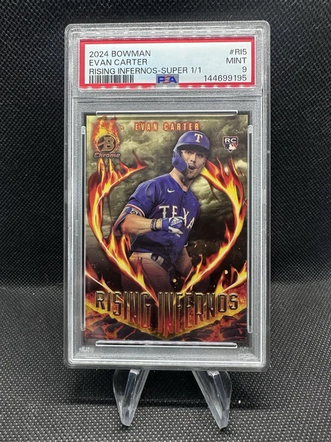 Evan Carter RC 2024 Bowman Rising Infernos Superfractor 1/1 PSA 9