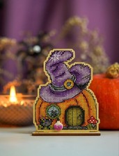 Cross-Stitch Kit Witch's house on Perforated Plywood Base DIY Embroidery