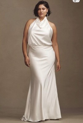 Willowby by Watters  Morgana  Wedding Gown Ivory Satin Halter Size 18W   New