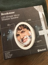 Brookstone LED Shower Mirror Bluetooth Speaker Waterproof Wireless New In Box