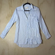 C&C CALIFORNIA Blue 100% Linen Roll Tab Long Sleeve Button Shirt SIZE SMALL