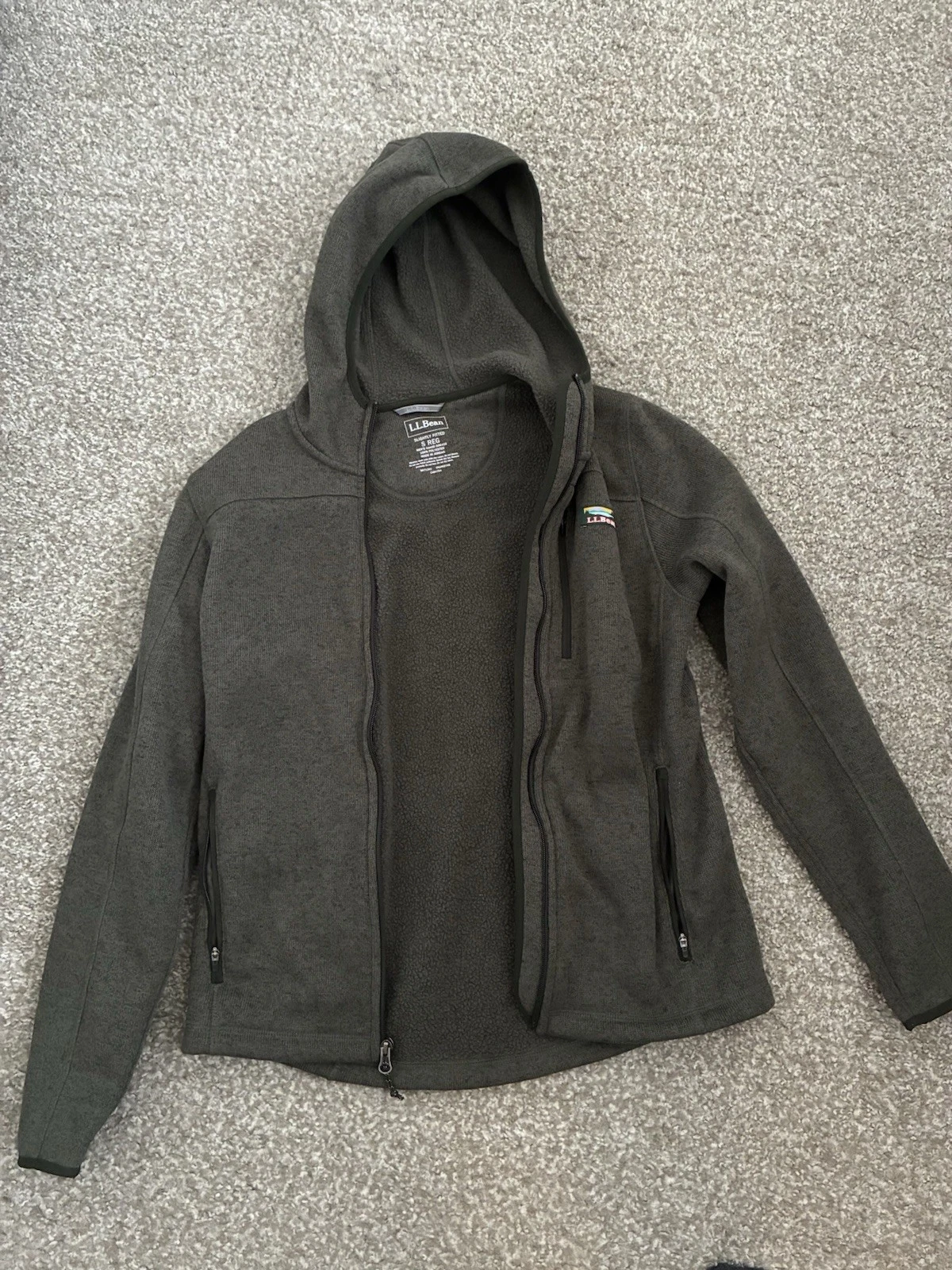 LL Bean Green Full Zip Sweater Knit Hoodie Size Small