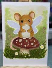 ACEO Art Card Original Mouse Fairy Cottagecore Art Mushroom Mouse Fairy ATC