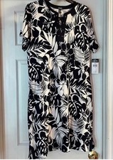 Chaps Woman Hawaiian Shirt Dress  Size 18W 2X  *NEW $76 Cotton Navy White Summer