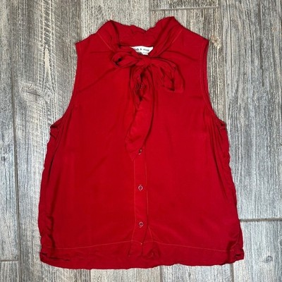 Cloth & Stone Anthropologie Red Sleeveless Tie Neck Button Down Top