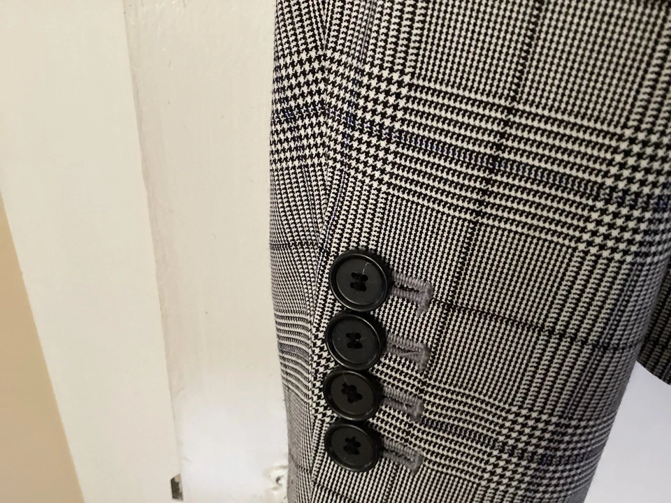 Blazer Ann Taylor para mujer Glenn a cuadros negro, crema y azul talla 0 pequeño, forrado Foto 3 de 4