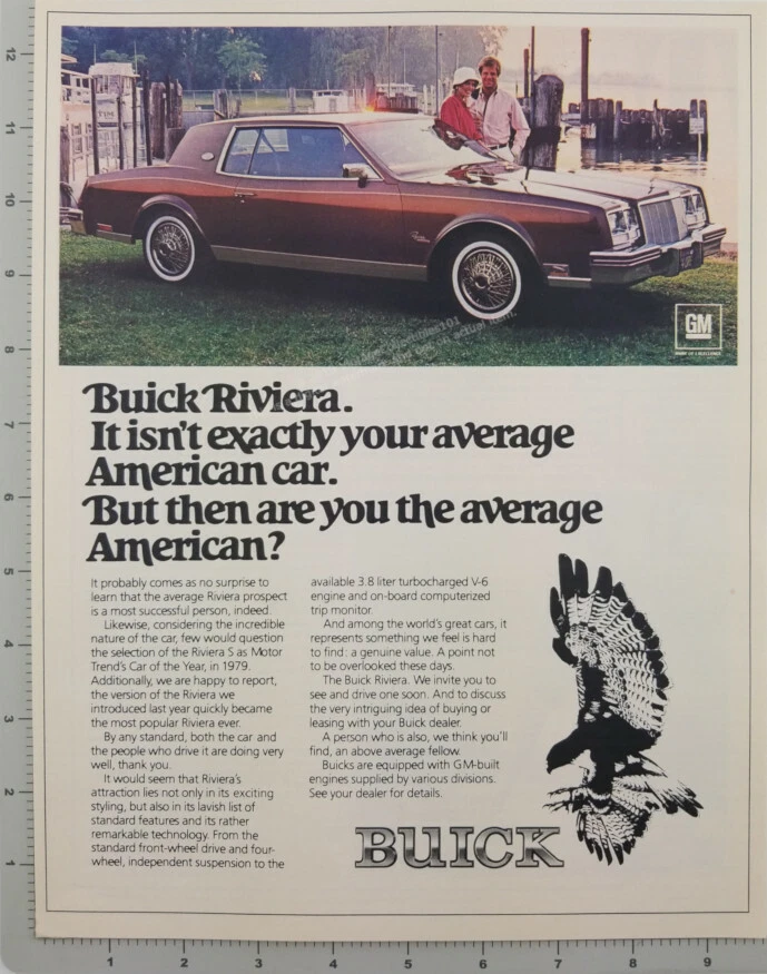 1980 Buick Riviera S-Type Turbocharged V-6 car photo art decor vintage print ad - Image 2 of 2
