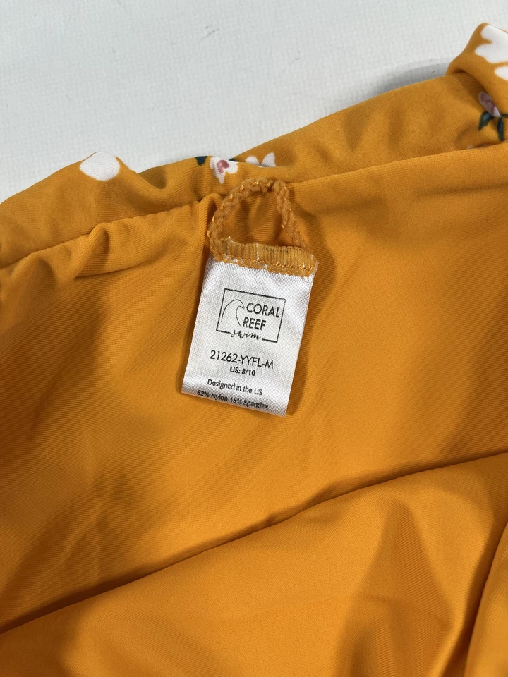 Traje de baño para mujer Coral Reef amarillo con volantes florales parte inferior mediana M NUEVO Foto 2 de 4