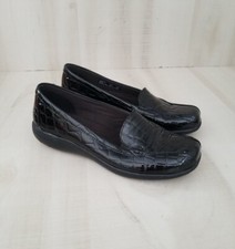 Clarks Bendables Loafers Shoes Slip On Croc Black Leather Women Size 6.5 M