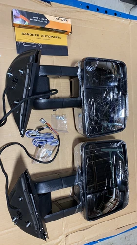 Used Painted Tow Mirrors Black For 07-14 Silverado Sierra Heated LED Turn Signal