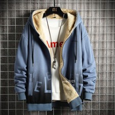 Thick Coat Men Winter Warm Fleece Hoodie Zip Up Jacket Lined Sherpa Outwear