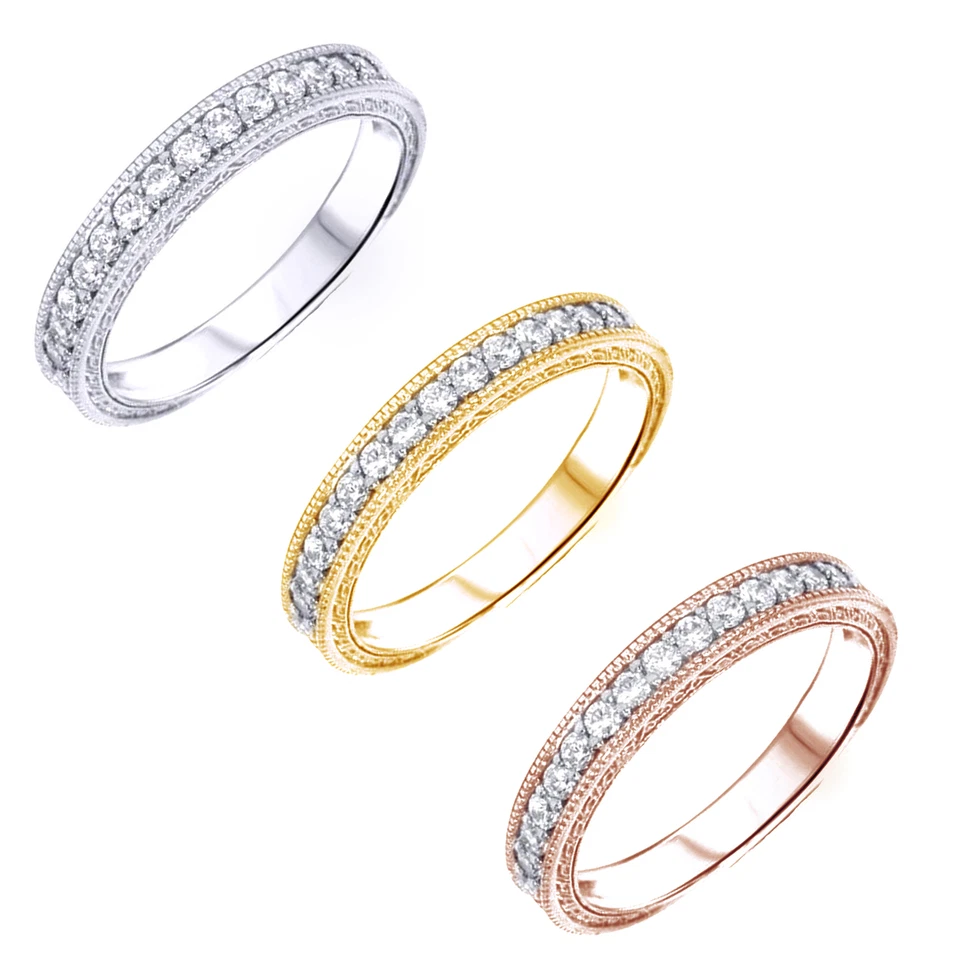 Anel de aliança de casamento empilhável com diamante natural 1/3 quilates ouro 10K Soild - Imagem 4 de 4