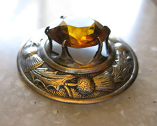 Antique Celtic Scottish Thistle Kilt Pin Brooch Citrine / Made in Great Britain
