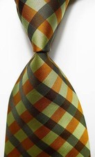 New Classic Checks Gold Green Black JACQUARD WOVEN 100 Silk Men's Tie Necktie