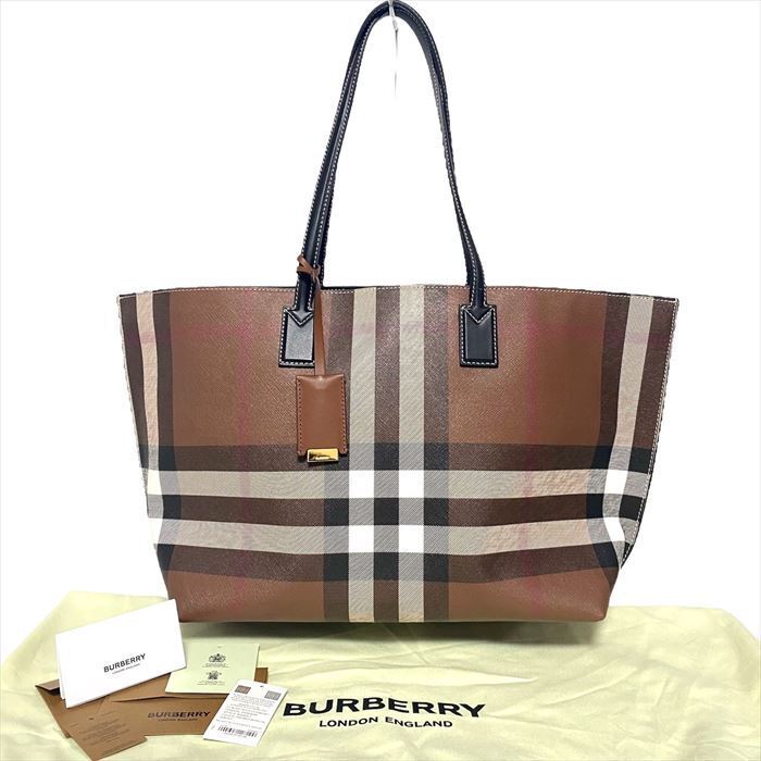 Used beautiful item BURBERRY Dark Birch Brown Check Tote Bag