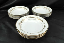 Sango Manchester gold & Grey Plumes Flowers Rim Soup Bowl Set of 12