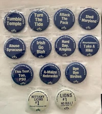 1982 PENN STATE CENTRAL COUNTIES BANK COMPLETE FOOTBALL 13 SLOGAN BUTTON/PIN SET