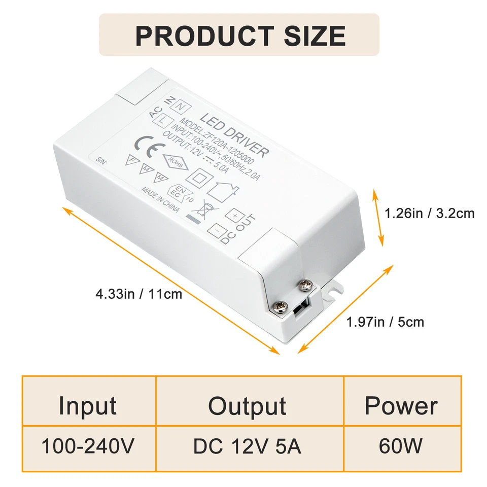 60W LED Light Driver AC 110V/240V to DC 12V Transformer Power Adapter Converter - Image 4 of 4