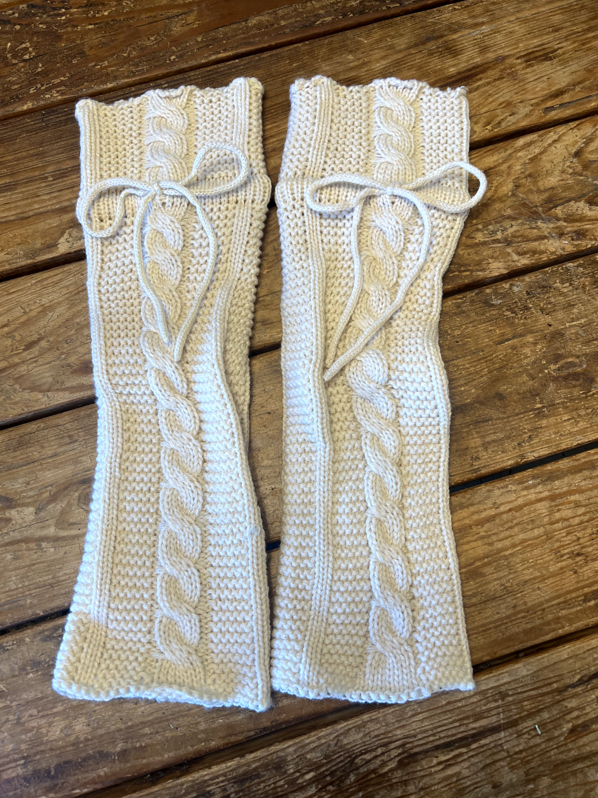 Natural Colored Knit Leg Warmers with Adjustable Top Tie