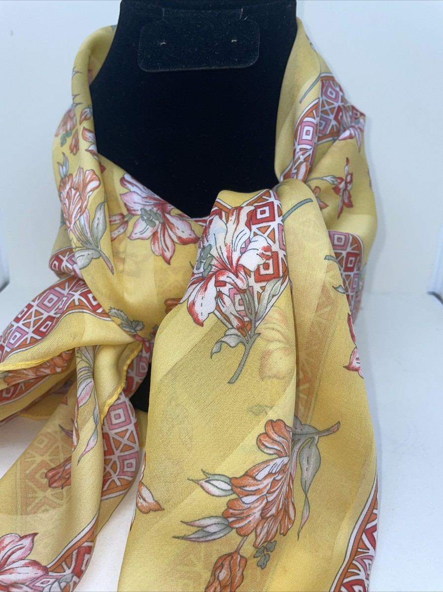 Yellow Floral Silky Scarf  Amazon.com: siphylline Vintage Flower Pattern Yellow and  main image 2