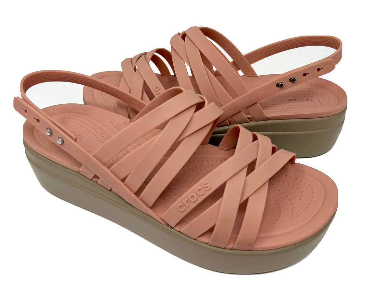 Crocs Literide Brooklyn Strappy Low Wedge Sandal Womens Size 10 Pale Blush  NEW