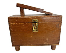 Vintage Wooden Shoeshine Box Footrest Brushes Shoe Polishing Kit