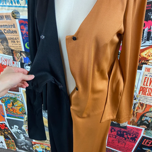 Vtg 60s-70s Black Orange Two Tone V-Neck Corky Craig Wide Leg Jumpsuit Mod Disco - Picture 3 of 10