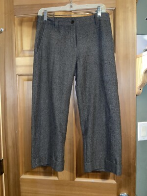 Eileen Fisher Petite PP 100% Italian Wool Pants Brown Herring Bone