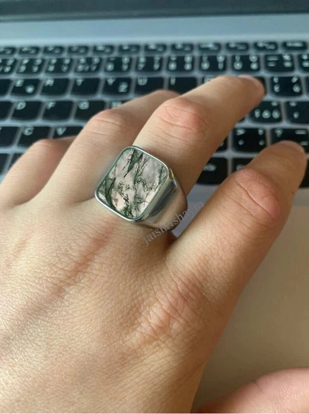 Natural Moss Agate Ring 925 Sterling Silver Ring Ring For Men Gift Valentine Day - Image 3 of 4