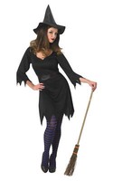 Schwarz Zauberin Damen Halloween Hexe KostüM Erwachsene Hexen Outfit