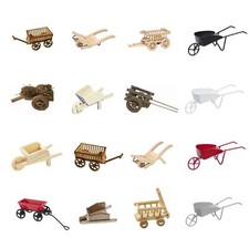 Miniatur Wagen Karren Schubkarre  5-16cm, Metall oder Holz, Deko Garten Wichtel