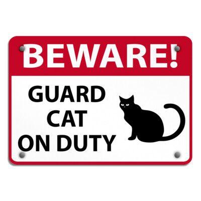 #ad #ad Aluminum Horizontal Metal Sign Beware Guard Cat on Duty Traffic Funny Pet $61.99