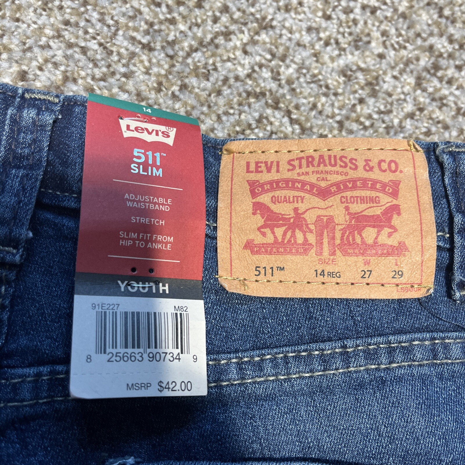 NEW Levis 511 Slim Boys Jeans 14 Reg Flex Stretch Straight Leg Adjustable Youth - View 16