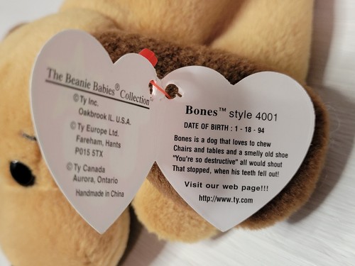 RARE RETIRED 1993 TY BEANIE BABY "BONES" THE DOG WITH PVC PELLETS/TAG ERRORS!! - Picture 5 of 12