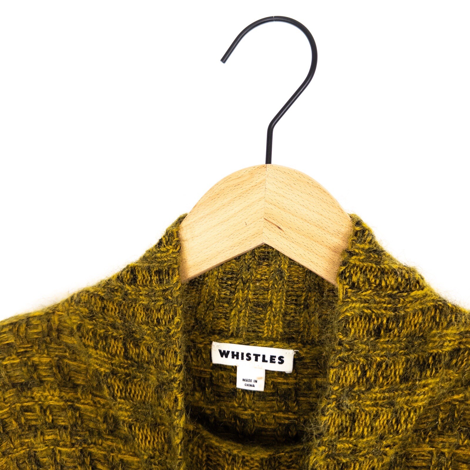 Whistles Mohair Wool Yellow Black Textured Jumper Funnel Neck Size XS