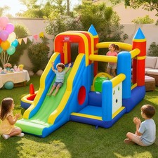 Inflatable Bounce House w/680W Air Blower Pit Climbing Wall Basketball Hoop