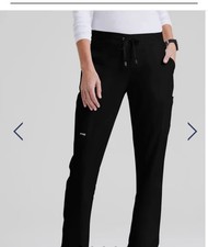 Greys Anatomy Barco Scrub Pants Womens S Black Active 8 Pocket Logo Stretch New